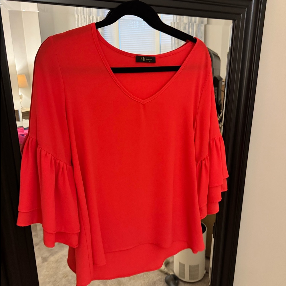 Ava & Viv Red Ruffle Sleeve Blouse